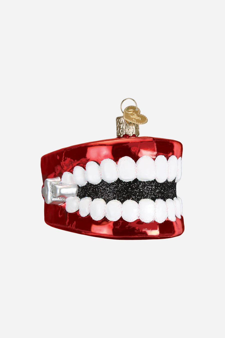 Wind Up Teeth Glass Ornament – front view