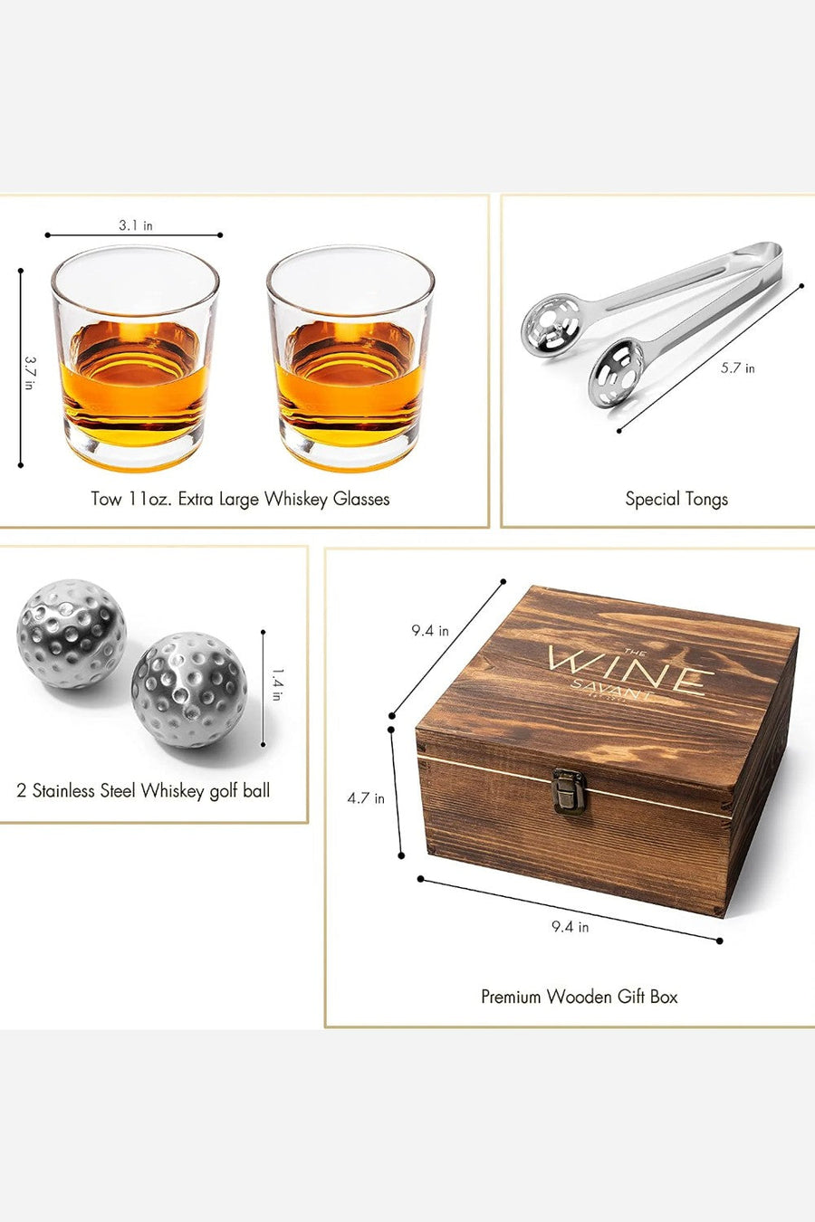 Wine Savant Luxurious Bar Gift Set - Golf Whiskey Set – flat lay