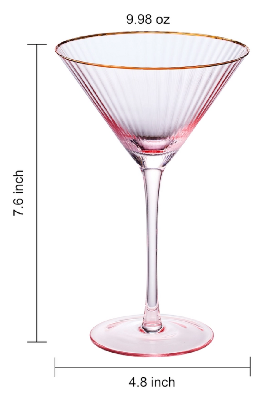 Wine Savant Vintage Blush Pink Gold Rim Colored Martini Glasses - Set of 2 – back view