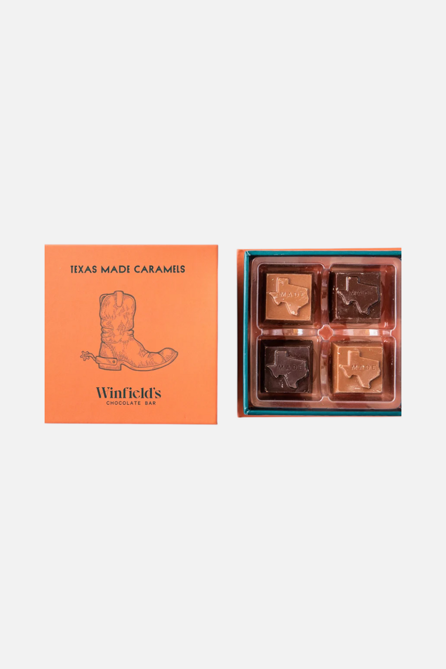 Winfield's Chocolate Texas Caramels 4 Piece Box – back view