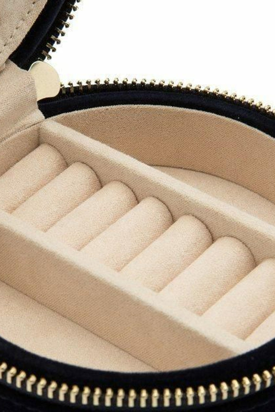 Wolf Zoe Indigo Round Travel Jewelry Case – flat lay