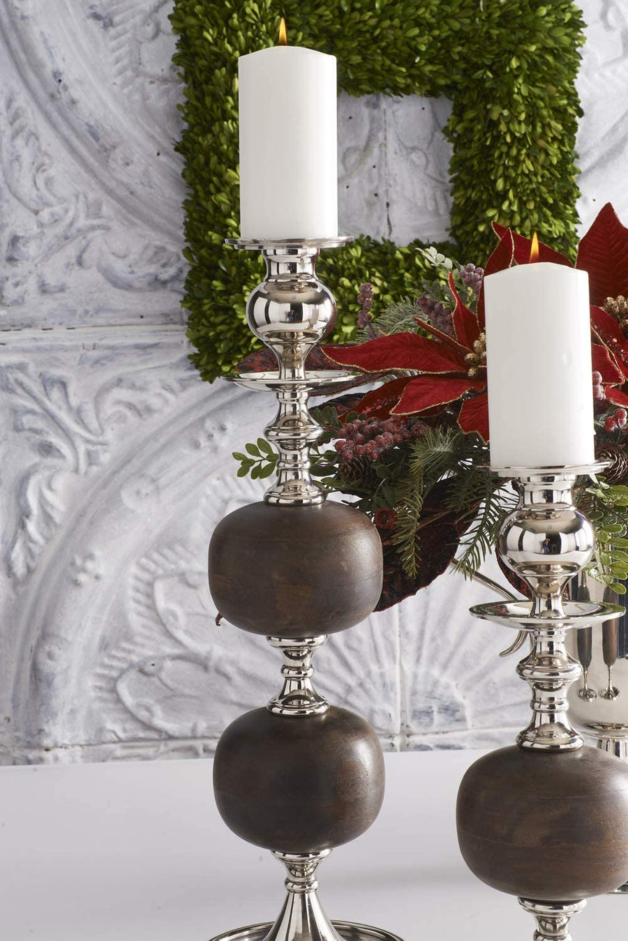 Wood/Silver Candleholders S/2 – detail