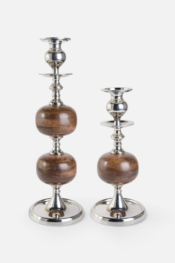 Wood/Silver Candleholders S/2