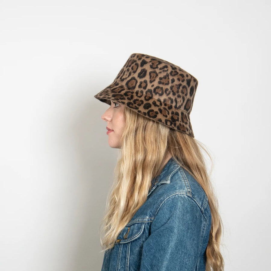 Wyeth Tenley Bucket Hat in Leopard – flat lay