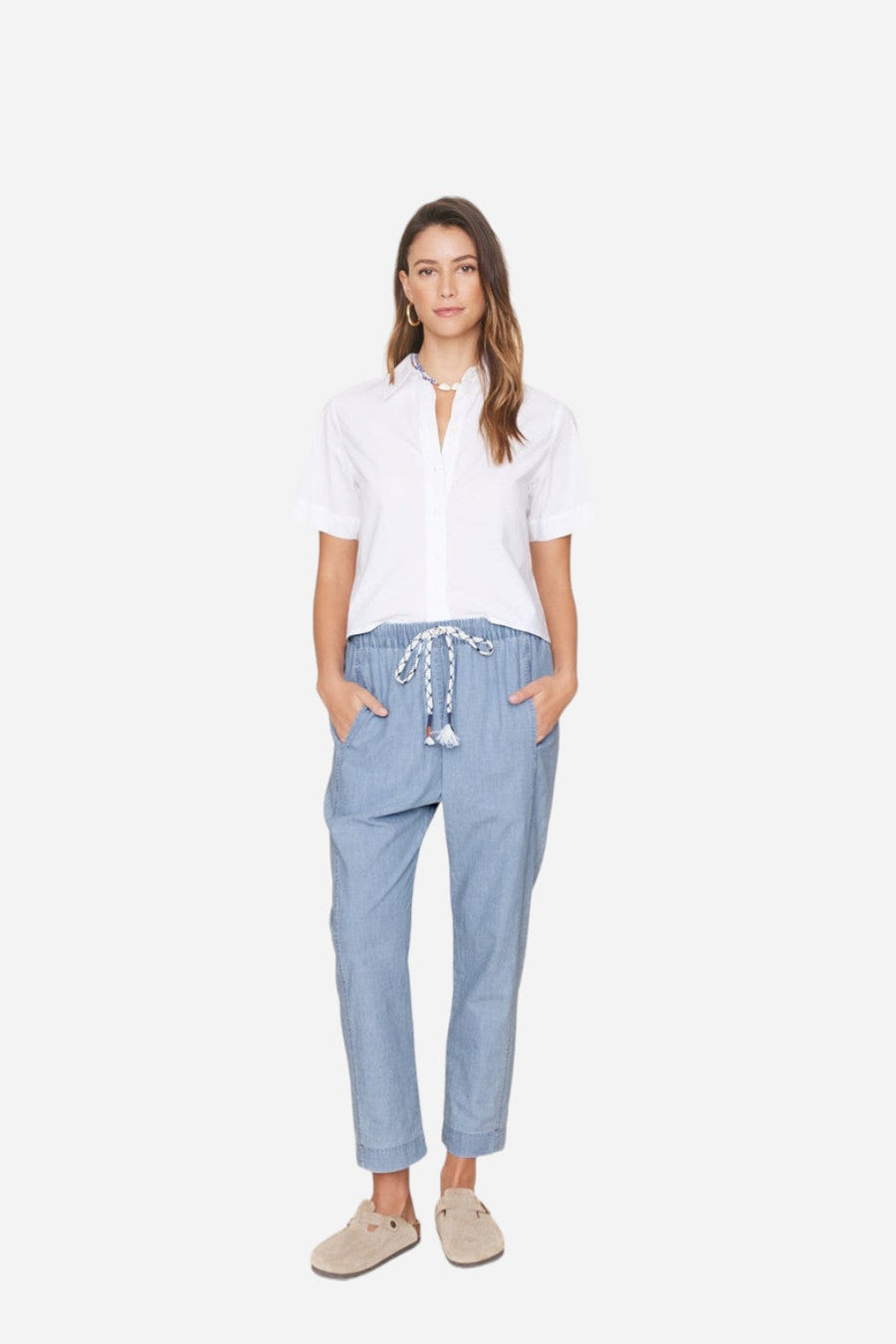 Xirena Draper Pants in Dusty Blue – front view