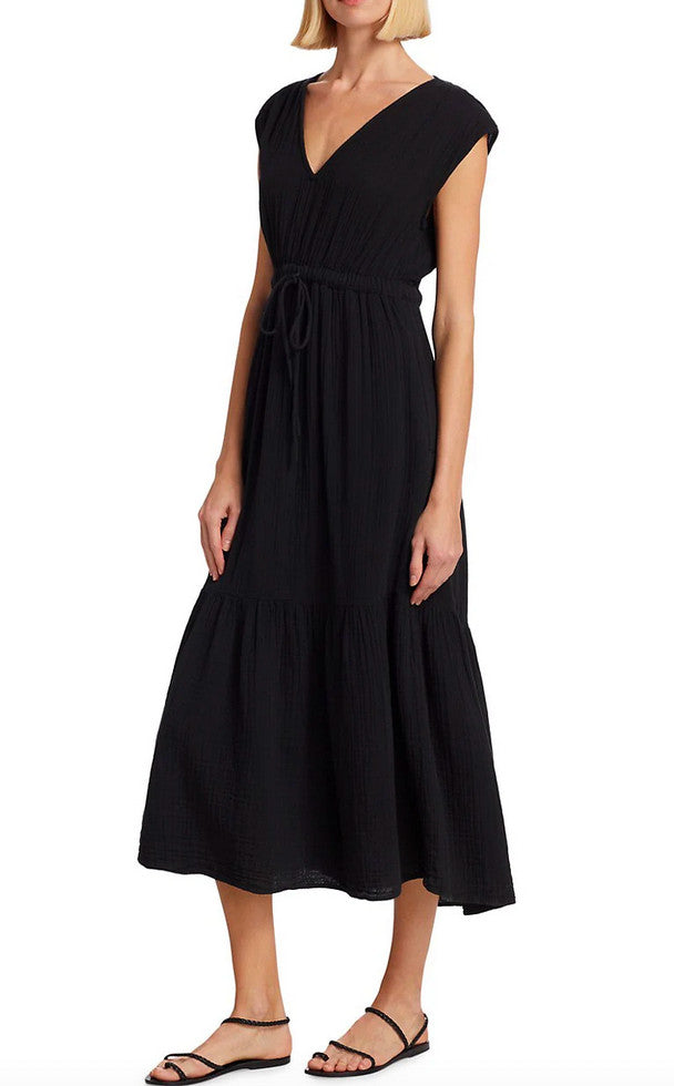 Xirena Rosalie Cotton Gauze Midi Dress in Black – back view