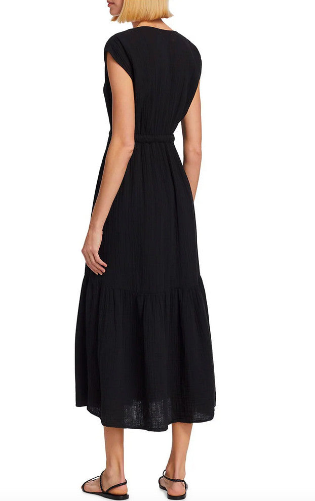 Xirena Rosalie Cotton Gauze Midi Dress in Black – detail