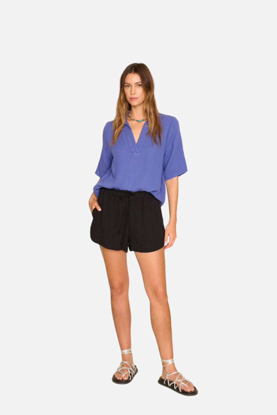 Xirena Starla Cotton Gauze Shorts in Black – front view