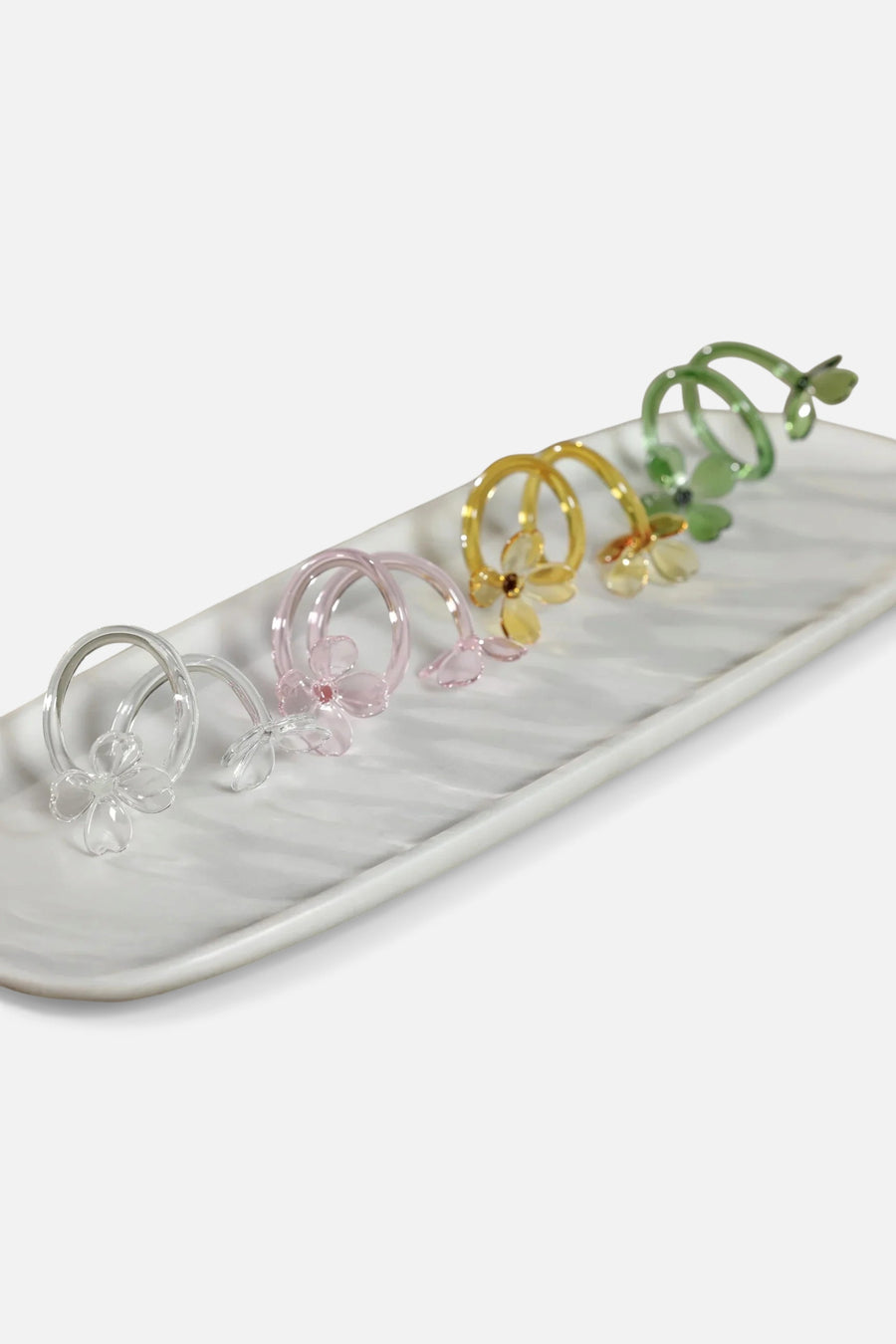 Zodax Glass Flower Napkin Ring, Set of 4 – front view