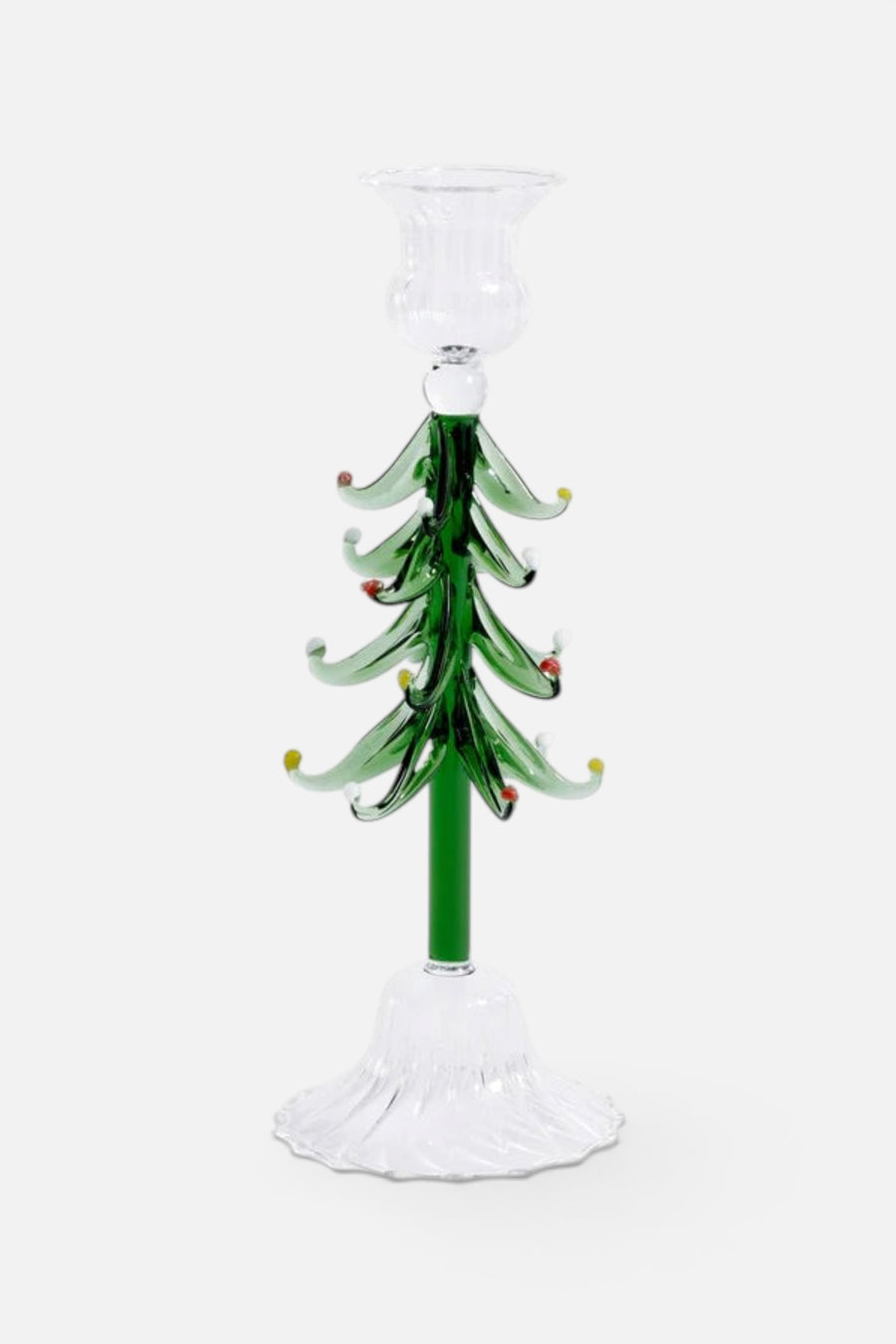 Zodax Holiday Tree Taper Candle Holder in Clear/Green, Large – detail