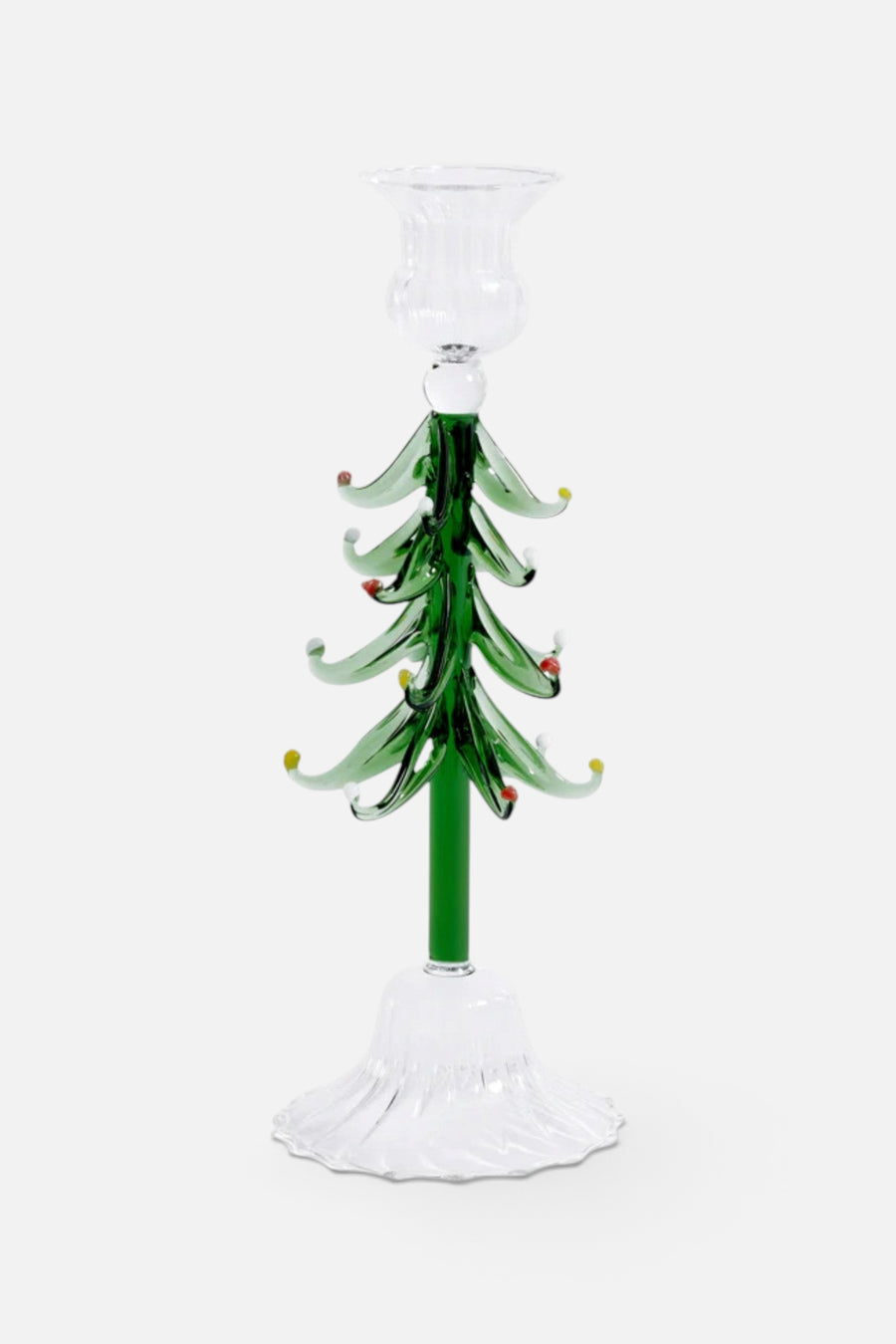 Zodax Holiday Tree Taper Candle Holder in Clear/Green, Large – front view