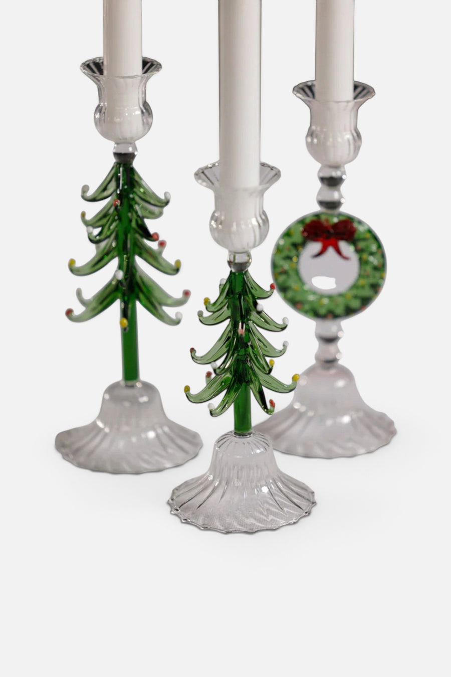Zodax Holiday Tree Taper Candle Holder in Clear/Green, Large – side view