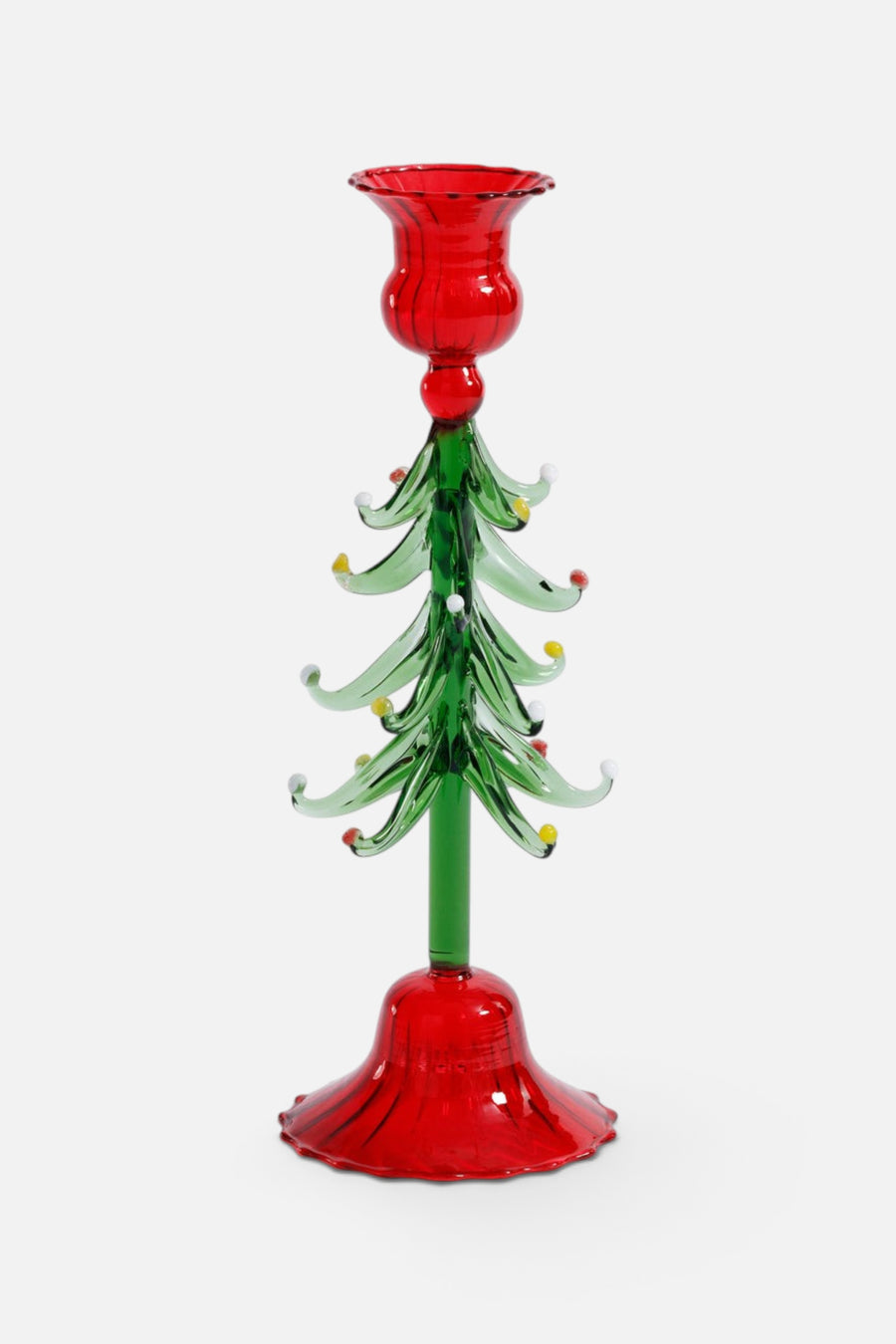 Zodax Holiday Tree Taper Candle Holder in Red/Green, Large – front view