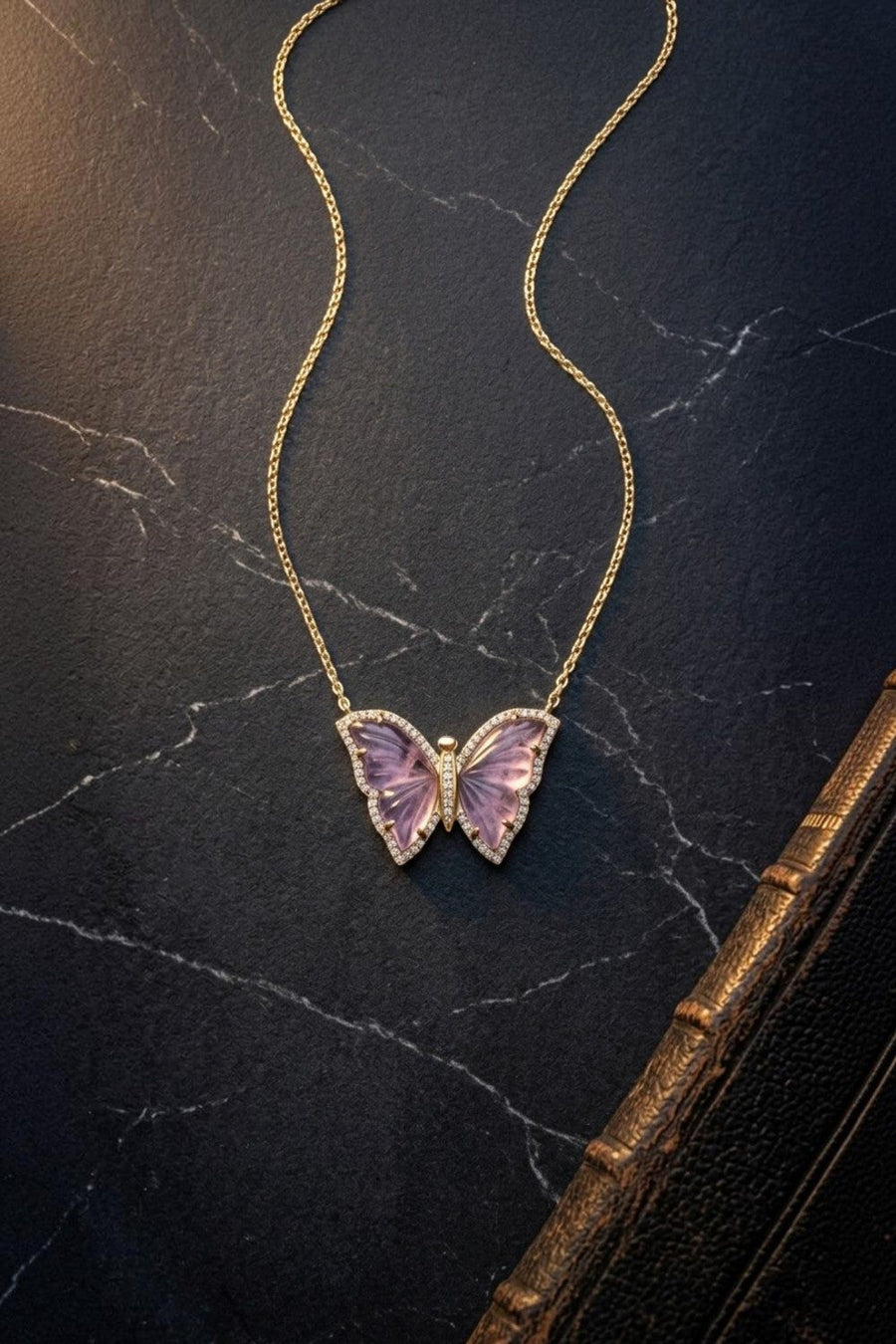Zofia Day Amethyst Butterfly Gold Necklace – back view