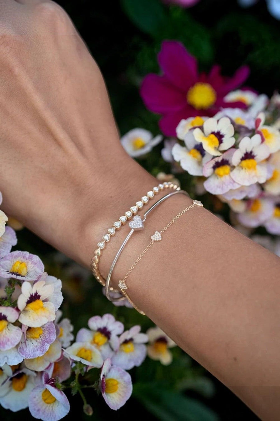 Zofia Day Diamond Pave Heart Chain Gold Bracelet – back view