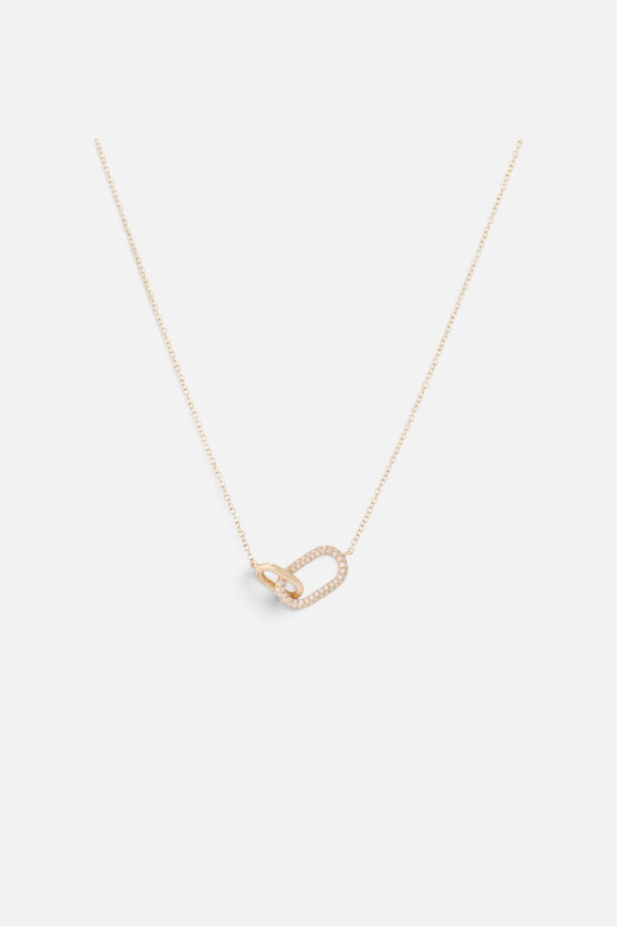 Zofia Day Single Pave Link Gold Paper Clip Necklace – front view