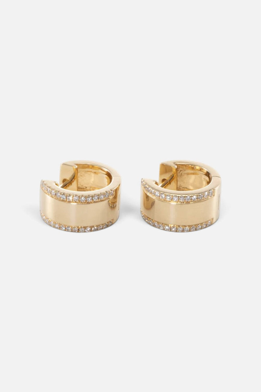 Zofia Day Thick Solid Gold Huggie Earrings with Pave Diamonds – front view