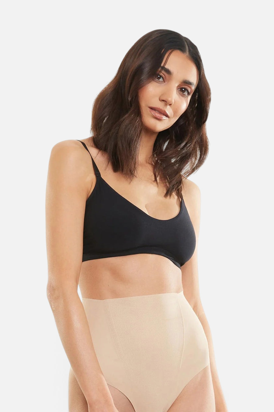 Zone Smoothing Thong in Beige – front view