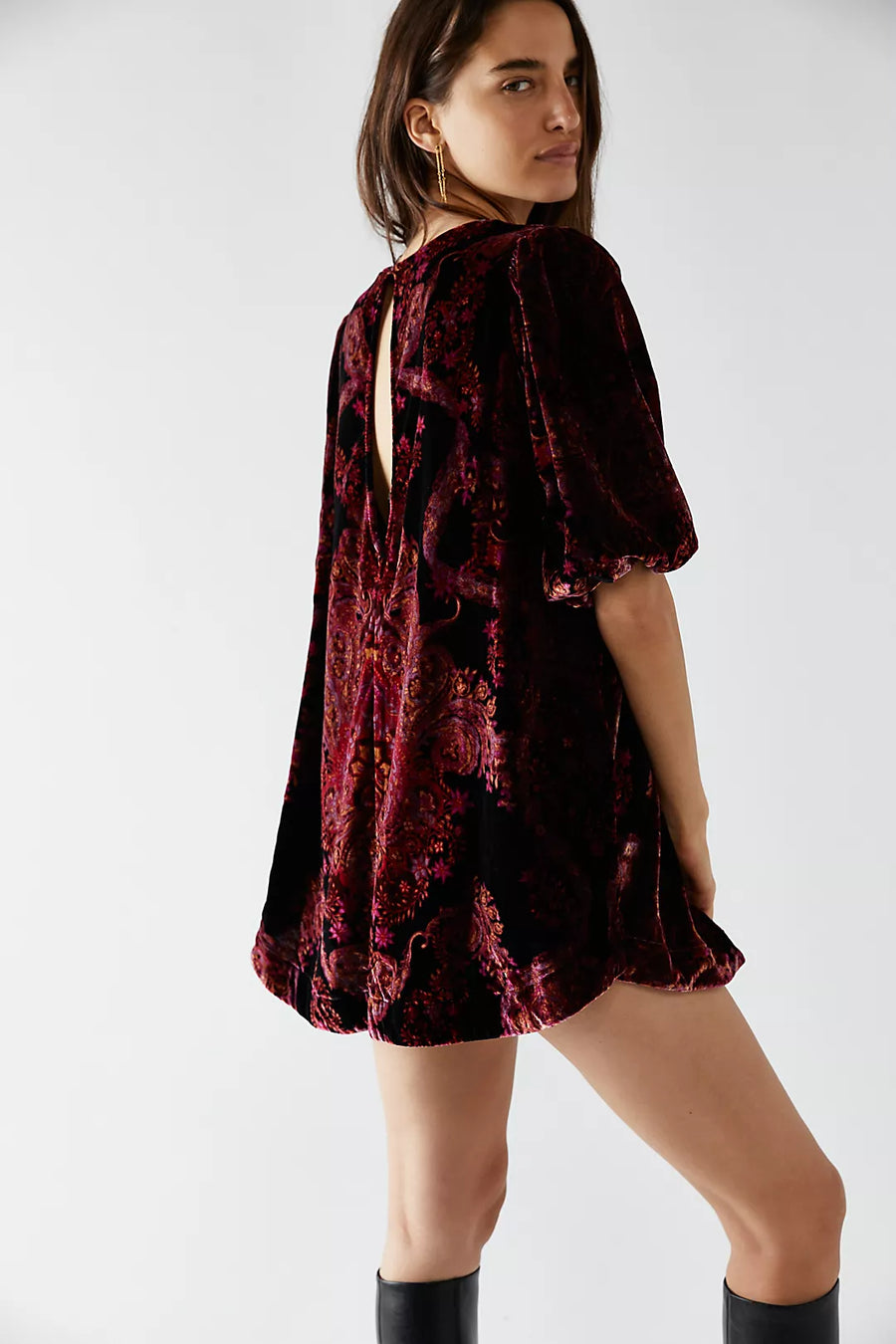 Free People Maye Printed Velvet Tunic in Black