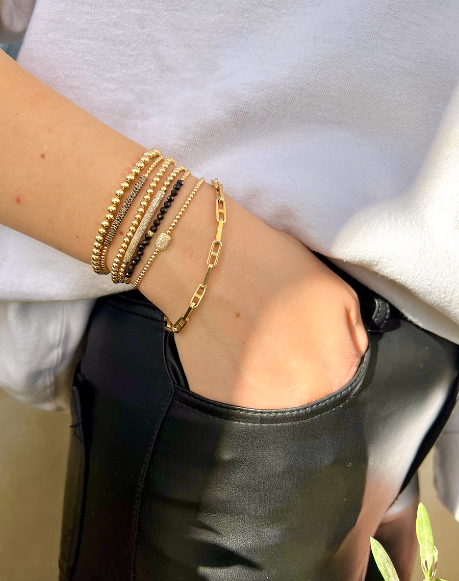 2mm Yellow Gold Filled Bracelet with Spinel and Diamond Rondelle