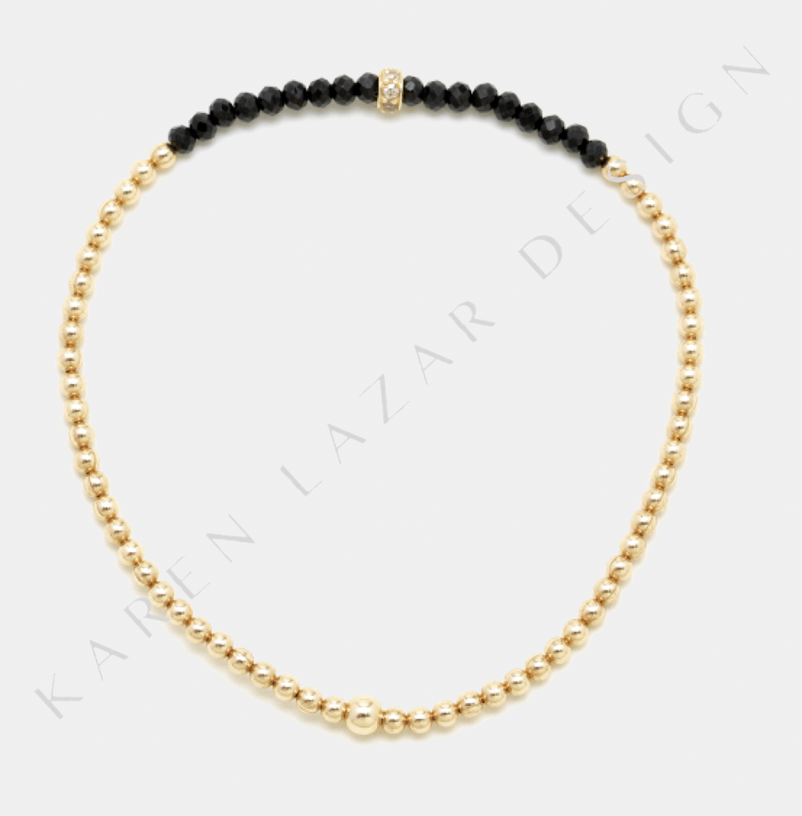 2mm Yellow Gold Filled Bracelet with Spinel and Diamond Rondelle
