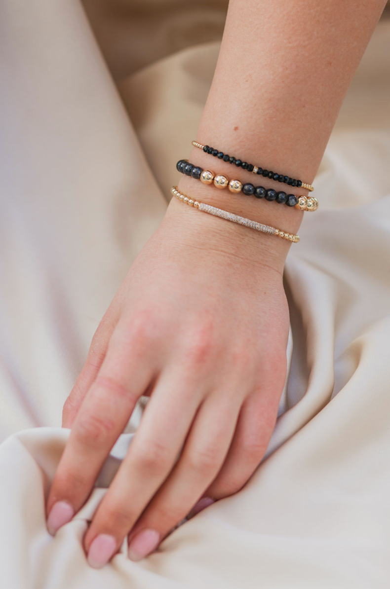2mm Yellow Gold Filled Bracelet with Spinel and Diamond Rondelle