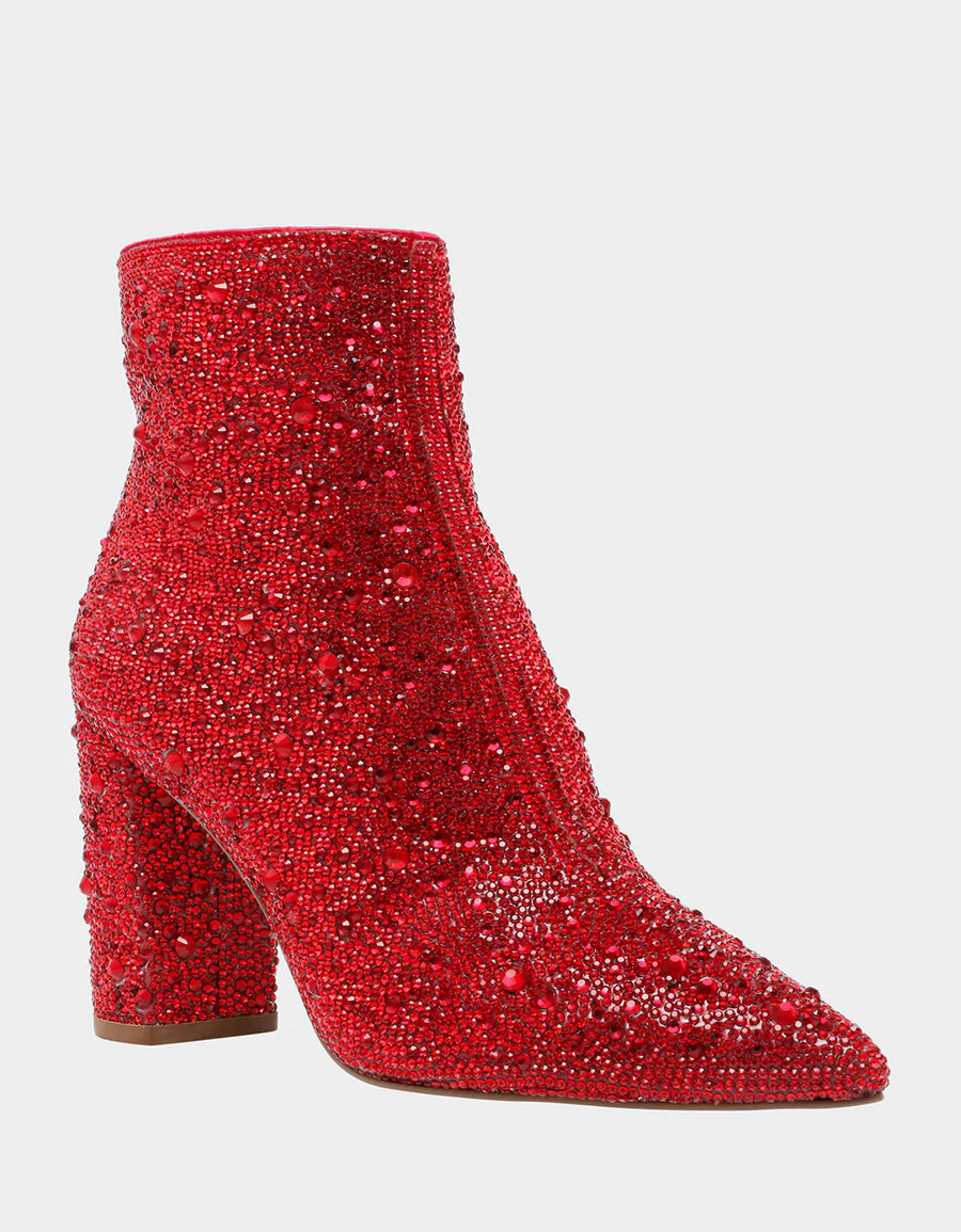 Betsey Johnson Cady Rhinestone Bootie in Red