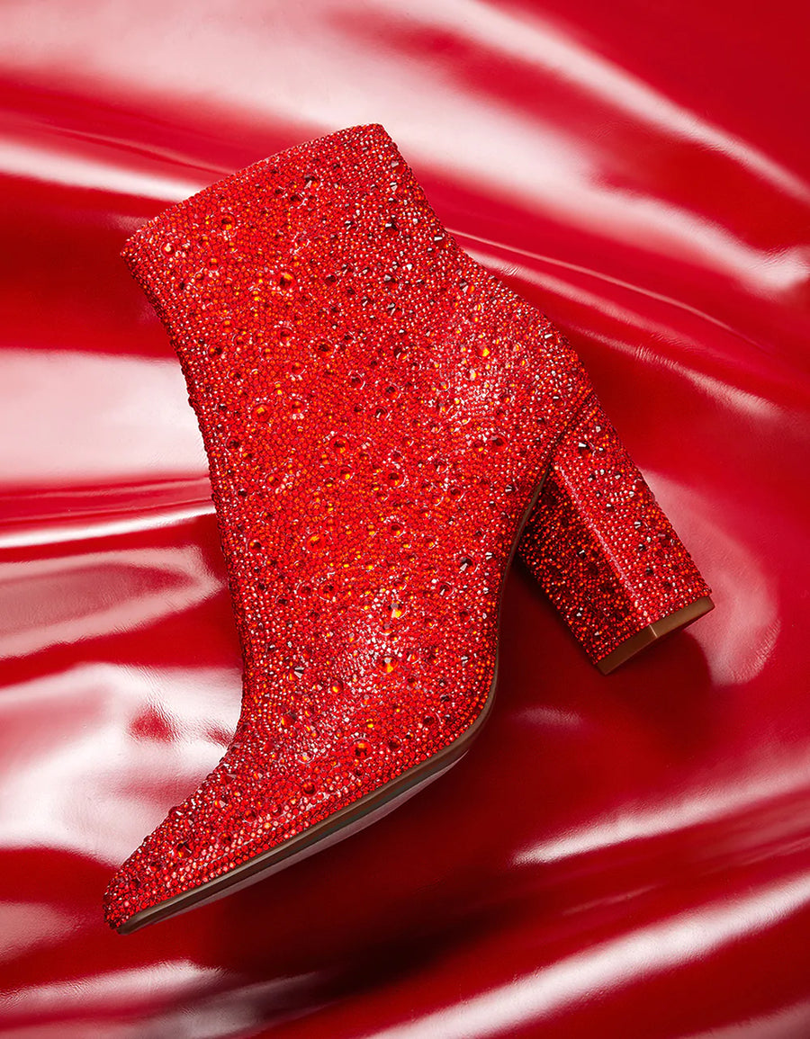 Betsey Johnson Cady Rhinestone Bootie in Red