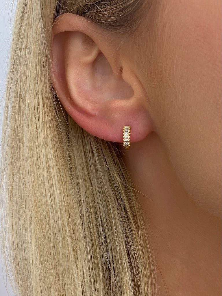 Farrah B Baguette Huggie Hoop Earrings in Gold