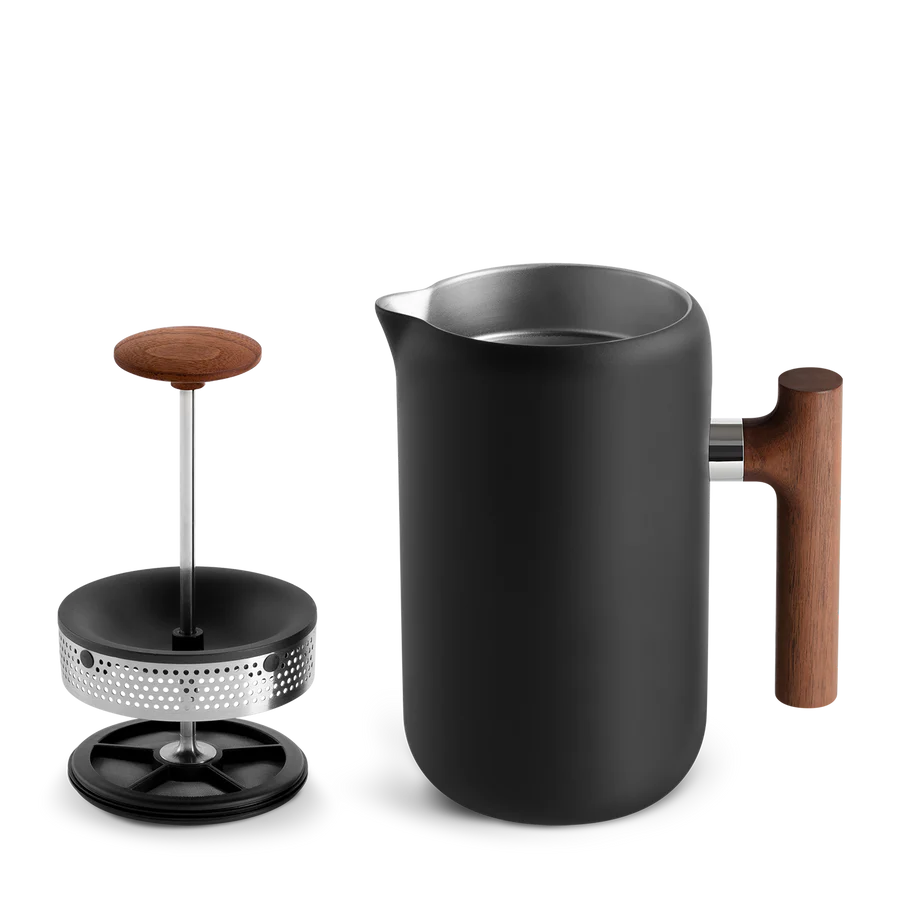 Fellow Clara French Press in Matte Black and Walnut