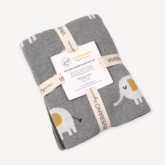 Elephant Jacquard Knit Baby Blanket & Lovey