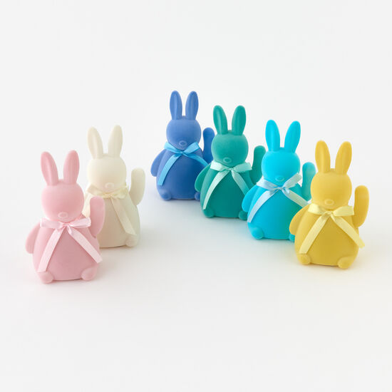 Flocked Waving Bunny in Yellow