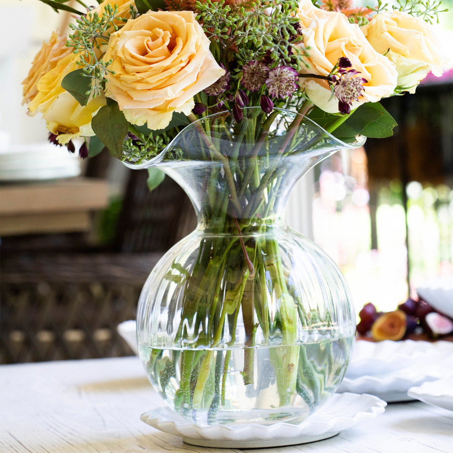 Vietri Hibiscus Glass Clear Medium Flute Vase