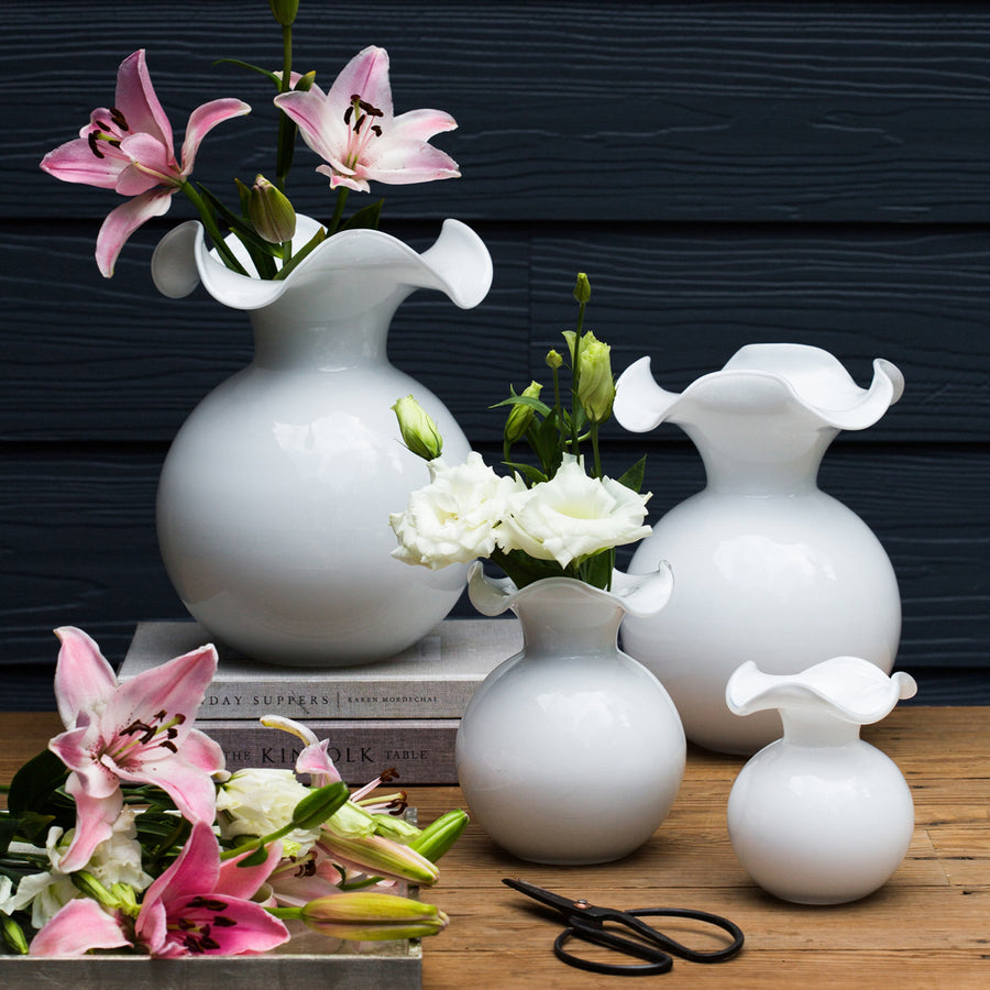 Vietri Hibiscus Glass White Large Flute Vase