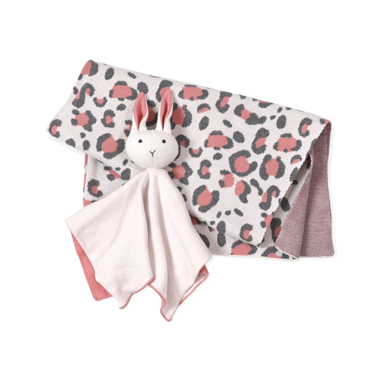 Leopard Animal Jacquard Knit Baby Blanket & Bunny Lovey