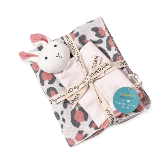 Leopard Animal Jacquard Knit Baby Blanket & Bunny Lovey