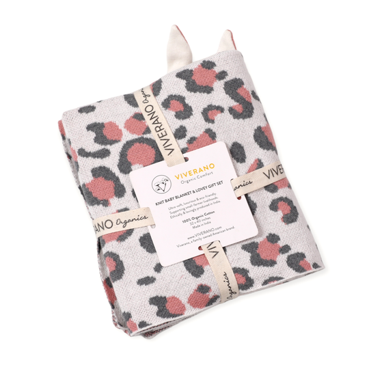 Leopard Animal Jacquard Knit Baby Blanket & Bunny Lovey
