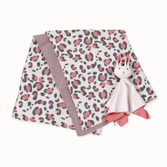 Leopard Animal Jacquard Knit Baby Blanket & Bunny Lovey