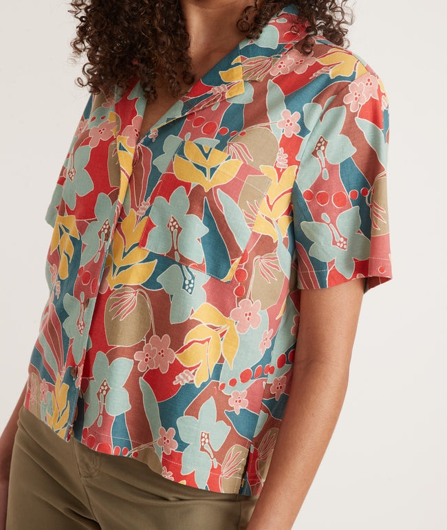 Marine Layer Lucy Short Sleeve Resort Shirt in Hibiscus Floral