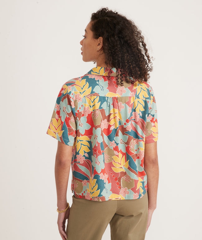 Marine Layer Lucy Short Sleeve Resort Shirt in Hibiscus Floral