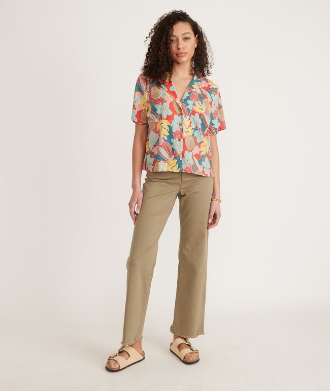 Marine Layer Lucy Short Sleeve Resort Shirt in Hibiscus Floral