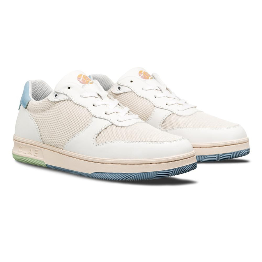CLAE Malone Lite Limited Edition Sneaker In White Leather Blue Green Lite