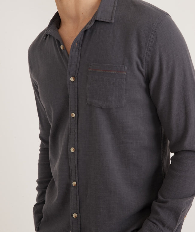 Marine Layer Long Sleeve Classic Stretch Selvage Shirt in India Ink