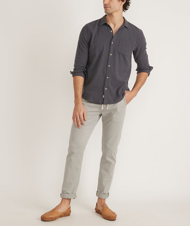 Marine Layer Long Sleeve Classic Stretch Selvage Shirt in India Ink