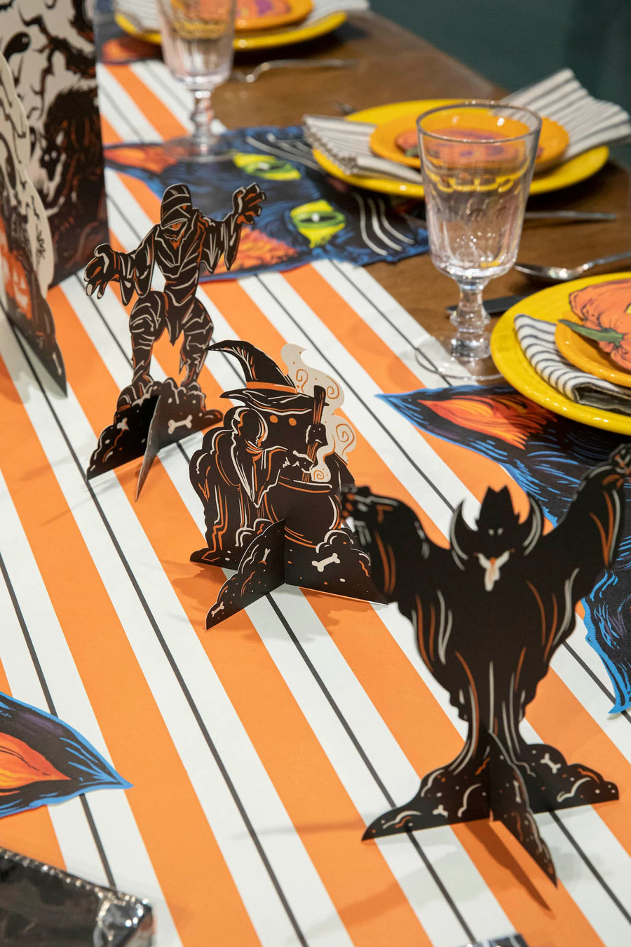 Hester & Cook Orange and Black Awning Stripe Paper Table Runner