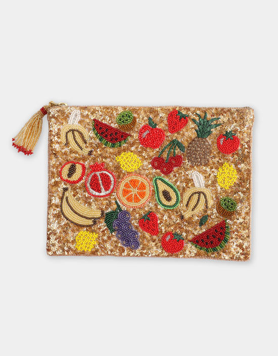 Olivia Dar Mixed Fruits Pouch Jewelry Bag Small in Gold