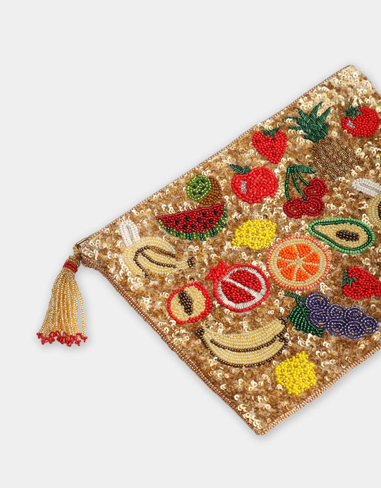 Olivia Dar Mixed Fruits Pouch Jewelry Bag Small in Gold