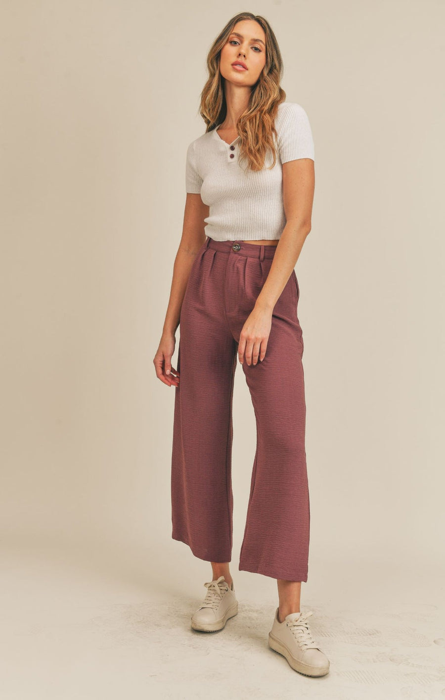 Sadie & Sage Need You Now Wide Leg Pants in Eggplant