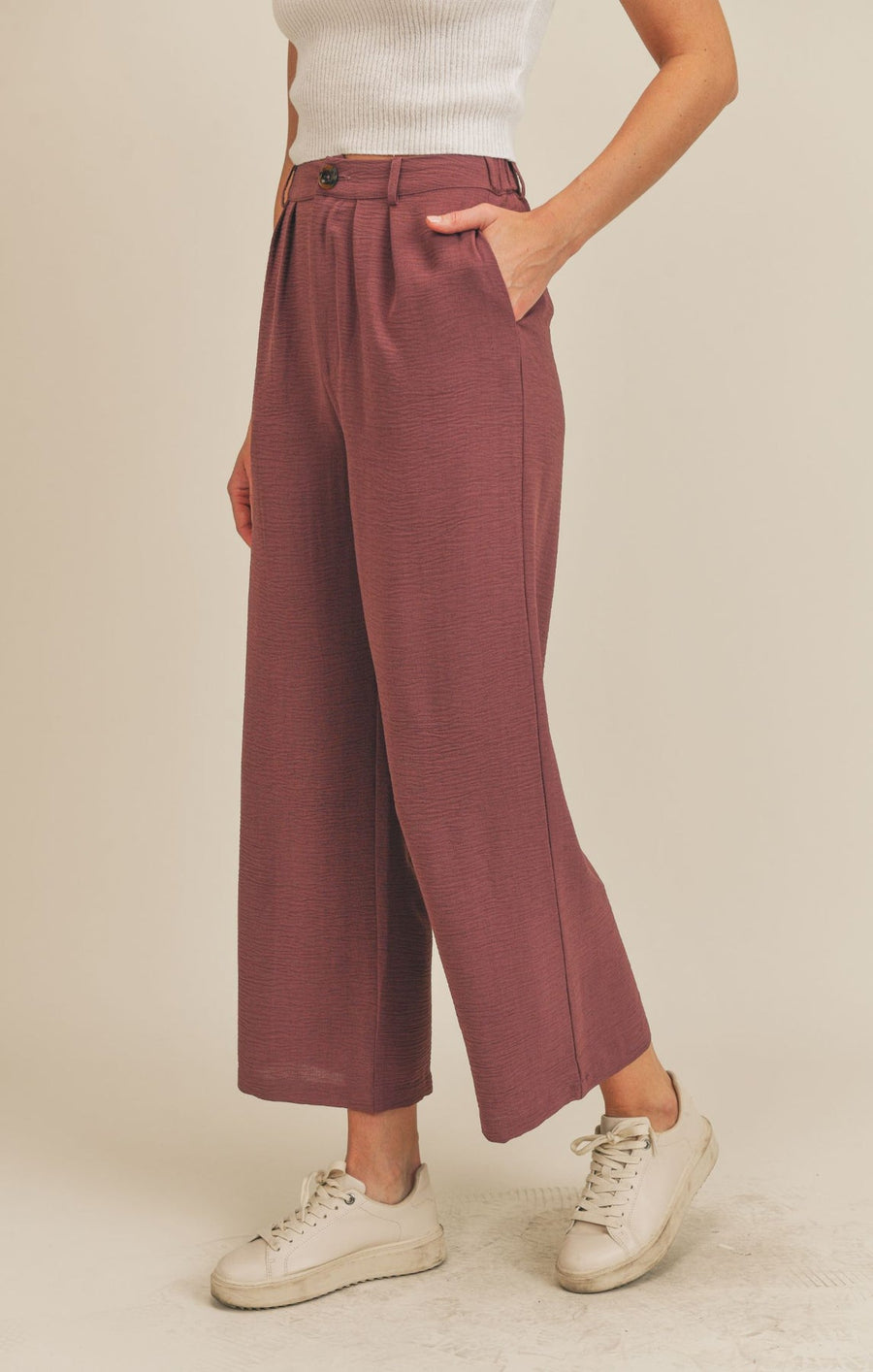 Sadie & Sage Need You Now Wide Leg Pants in Eggplant