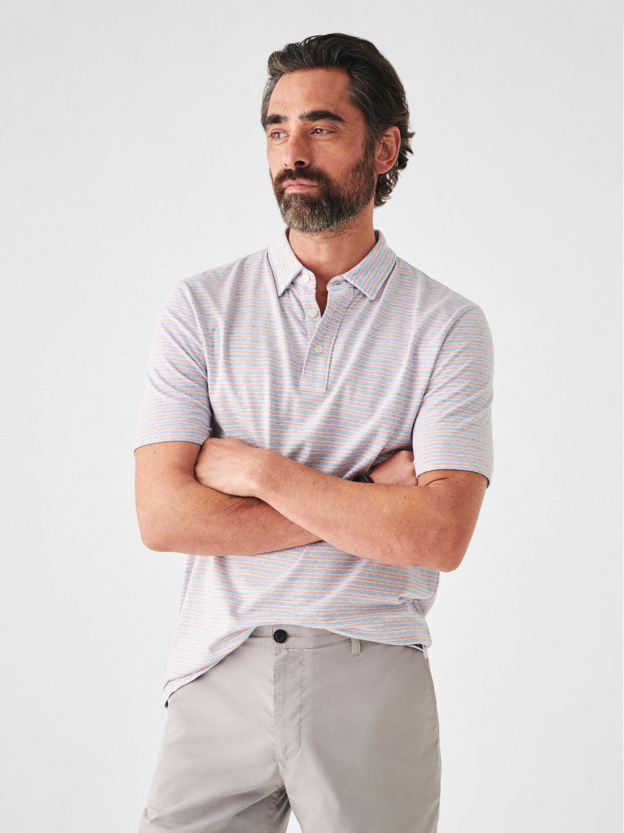 Faherty Short Sleeve Movement Polo in Horizon Line Stripe